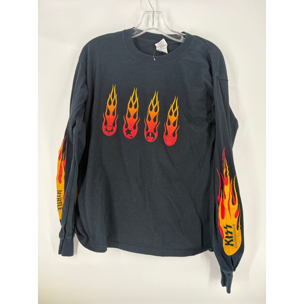 Kiss Coffeehouse Myrtle Beach Long Sleeve T Shirt Black Flames Graphic Men's M